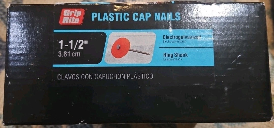 (1 Lb / 207 NAILS) 1-1/2" Plastic Round Cap Electro Galvanized Ring Shank Nail