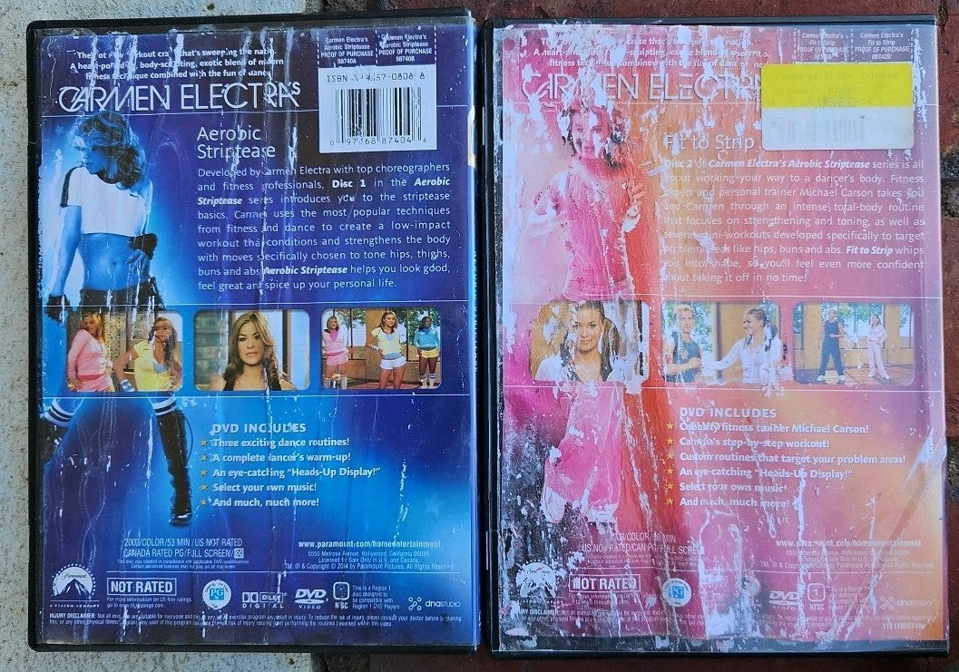 Carmen Electra's Aerobic Striptease + Fit To Strip (2 DVD)tested.damaged Artwork