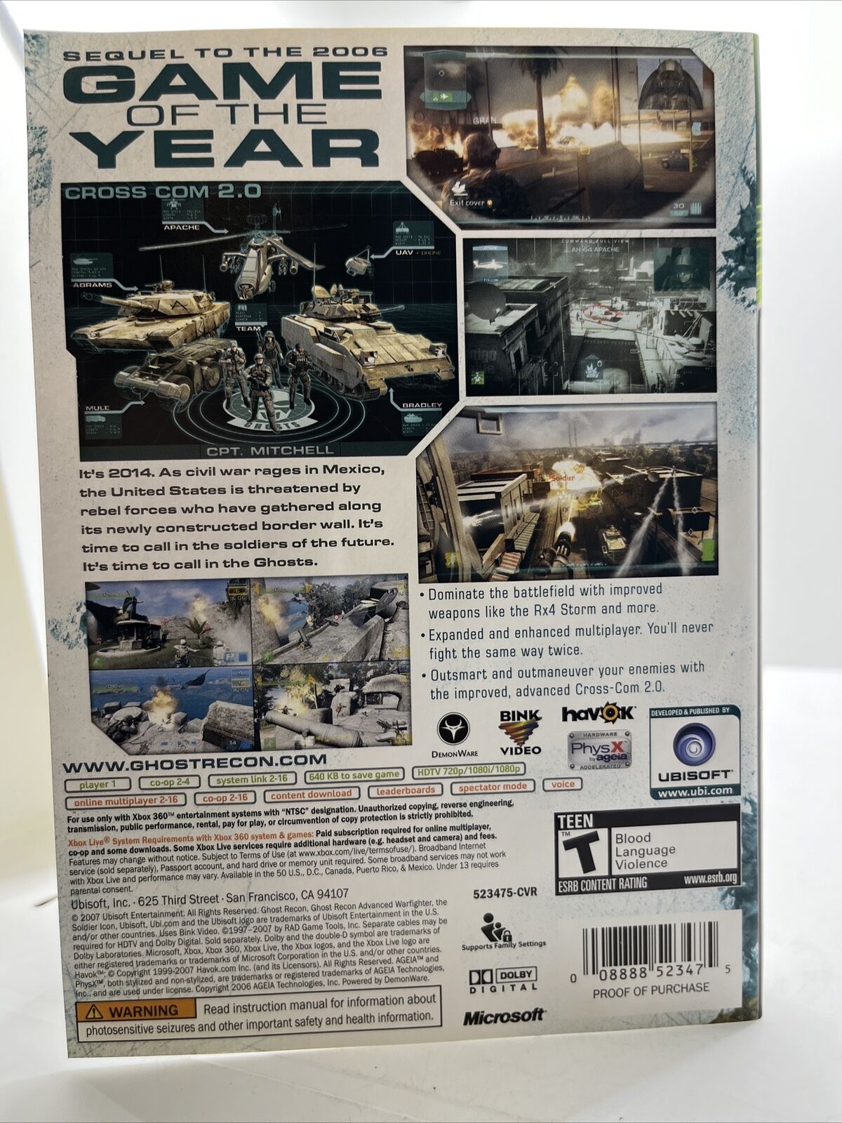 Tom Clancy's Ghost Recon: Advanced Warfighter 2 (Microsoft Xbox 360, 2007)