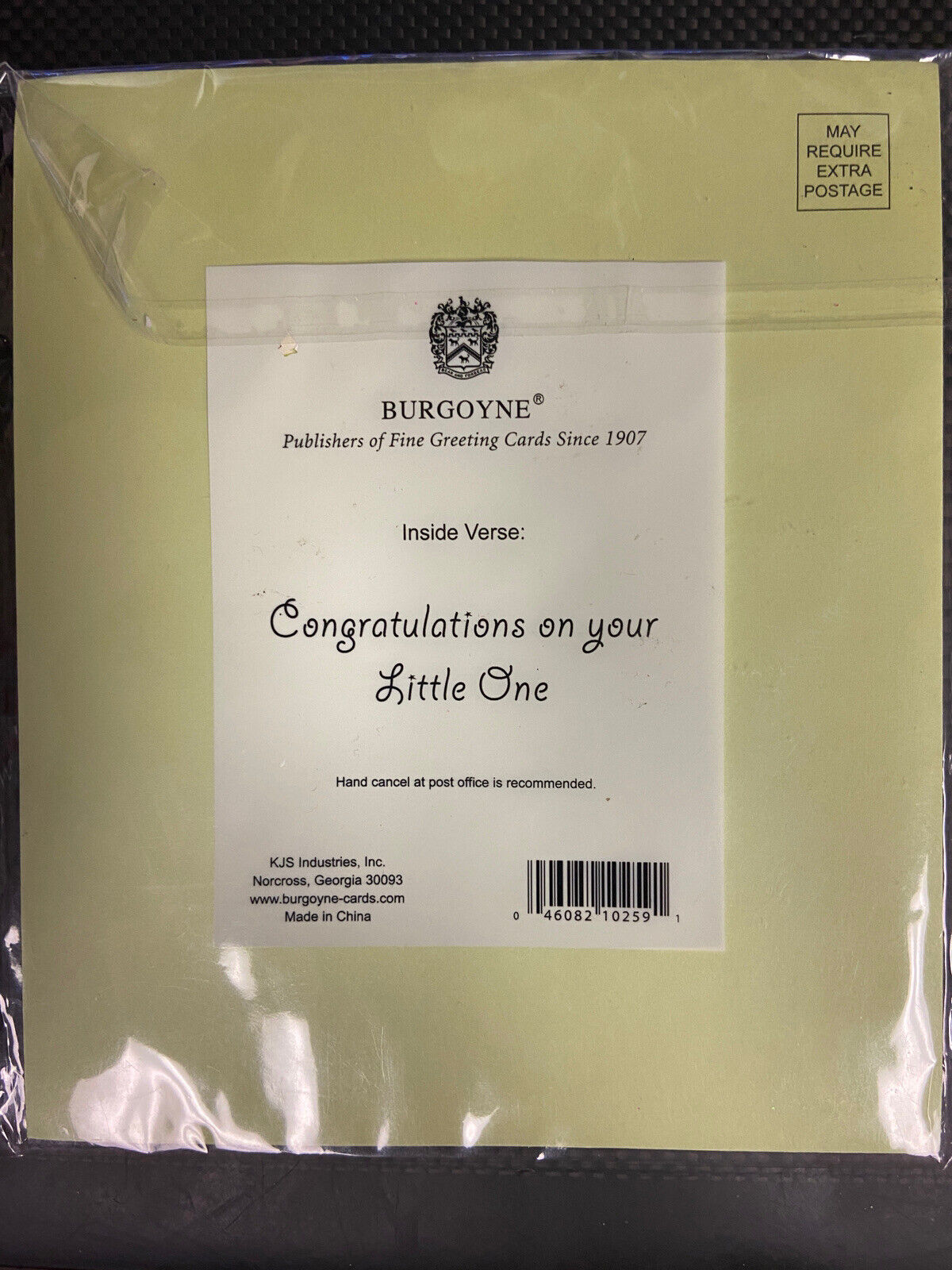 Congratulations Green Baby Outfit 3D Burgoyne Greeting Card 5.5" x 6.25"