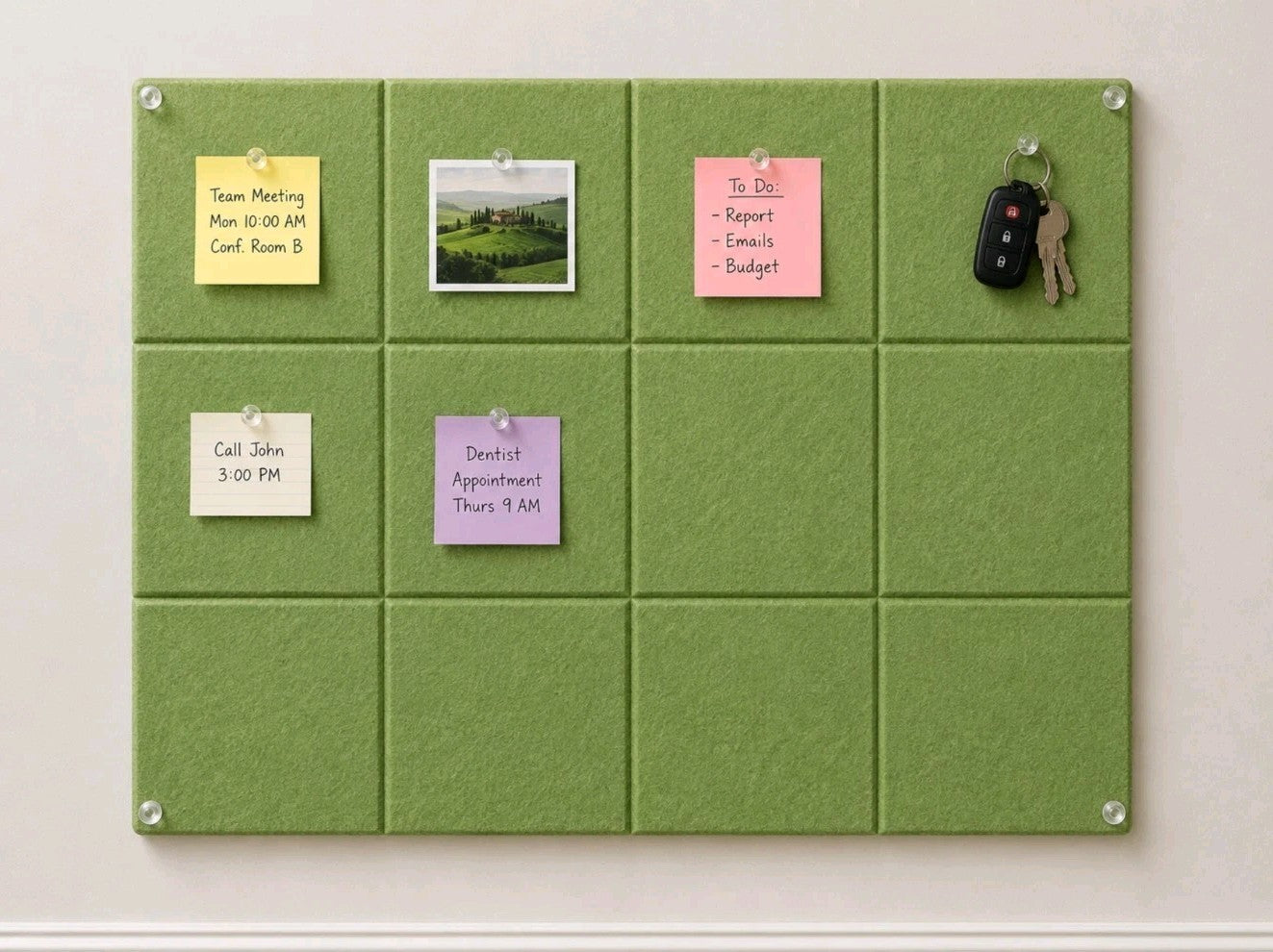 Fluxynara 12 Felt Wall Tiles with Adhesive Tabs Green Color 9.5" x 3/8"