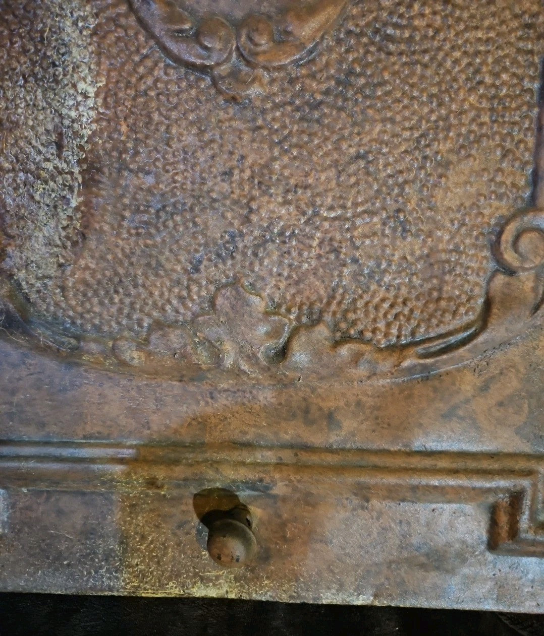 Bronze Colored Stamped Steel Fireplace Antique Cover ~27” x 22”