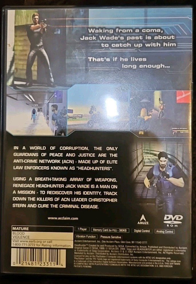 Head Hunter - Sony PlayStation 2. No Game. Case + Artwork + Manual ONLY