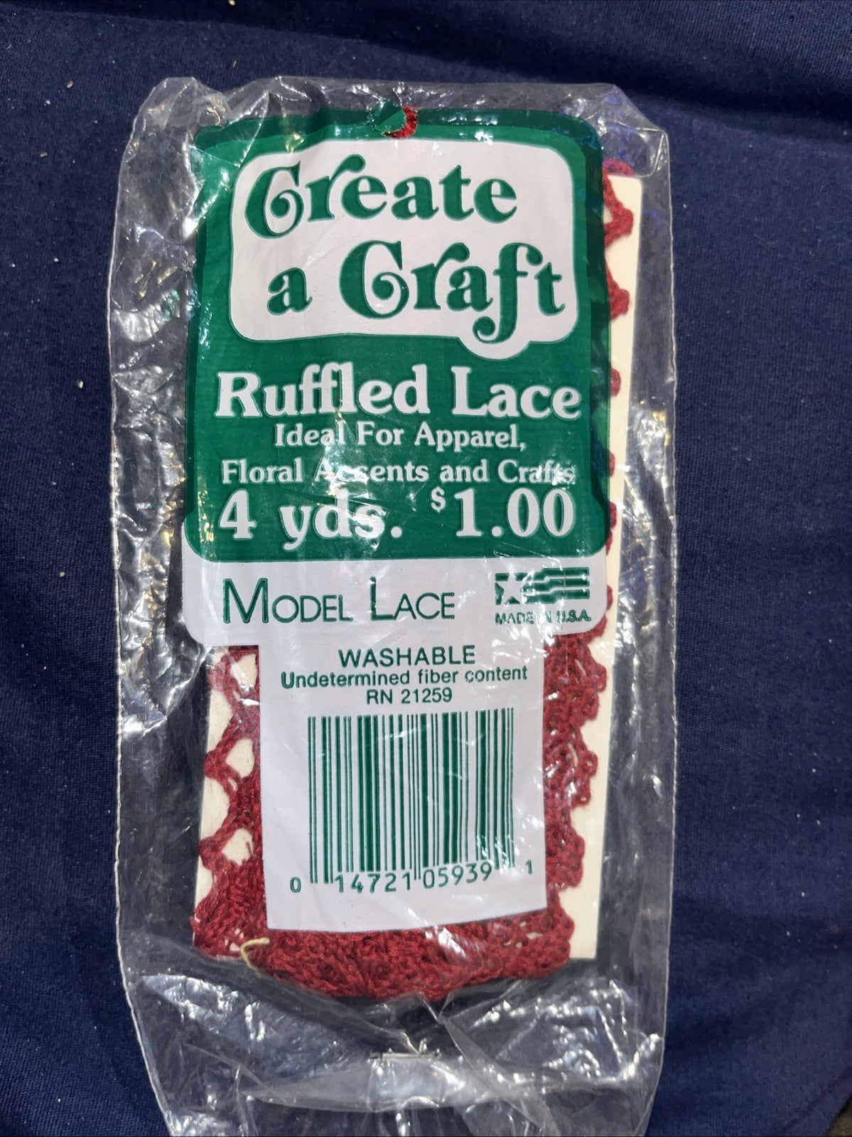 Create a Craft Ruffled Model Lace RED 4 Yds Crafts Floral Accents Vintage NIP