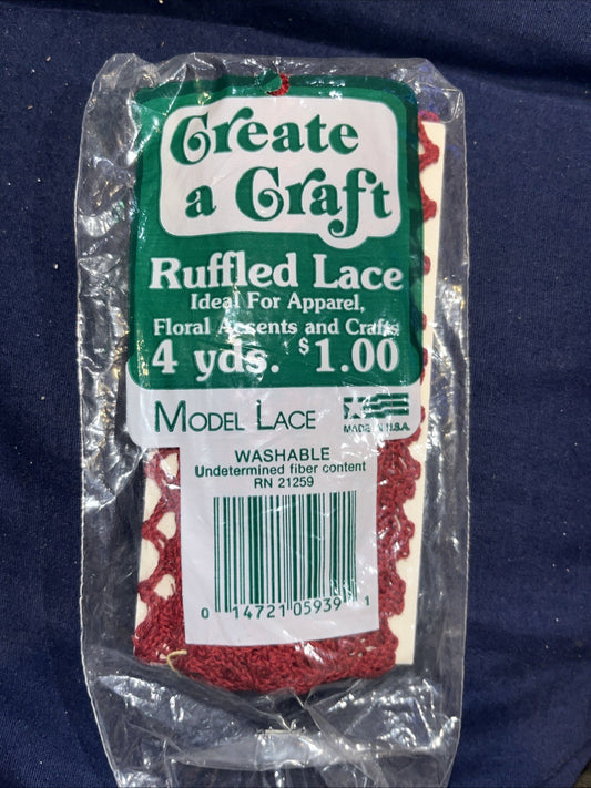 Create a Craft Ruffled Model Lace RED 4 Yds Crafts Floral Accents Vintage NIP