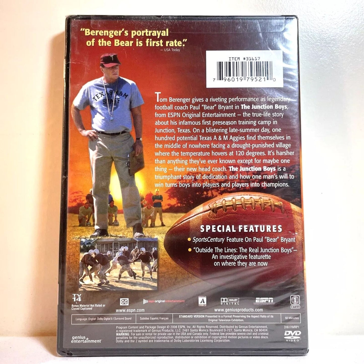 The Junction Boys (DVD) Tom Berenger as Bear Bryant - Factory Sealed