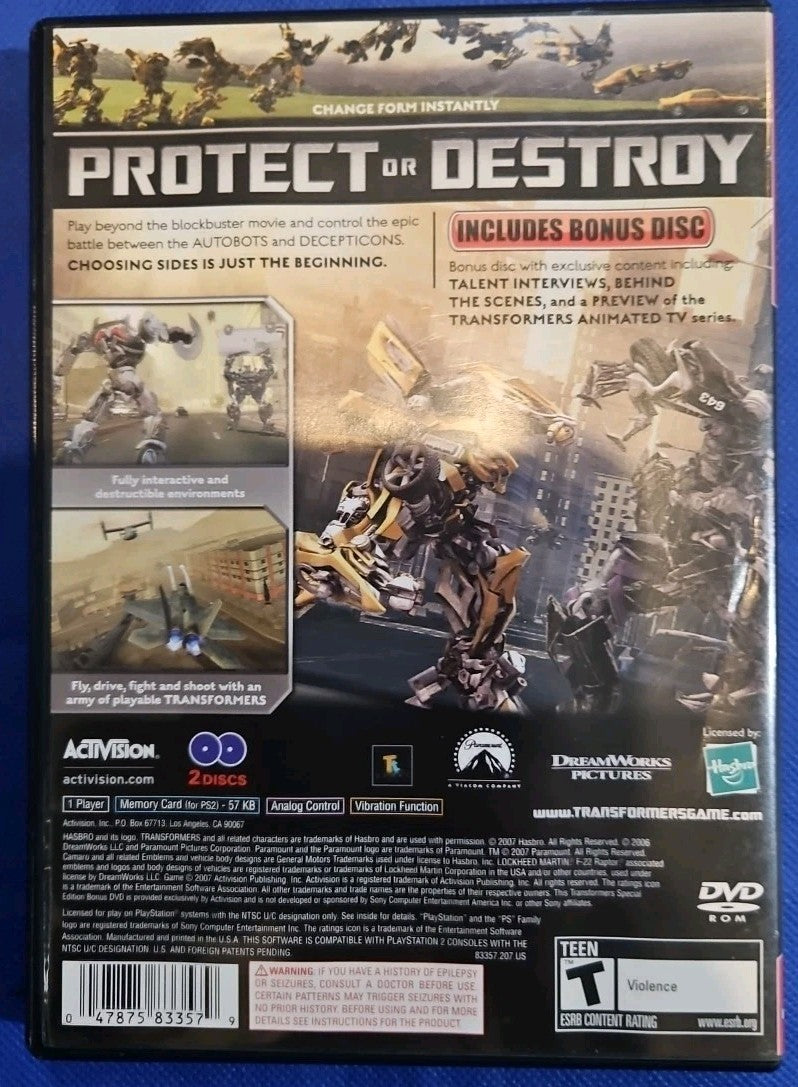 Transformers: The Game Greatest Hits (PS2) W/ Manual + Bonus Disc. Mint. Tested