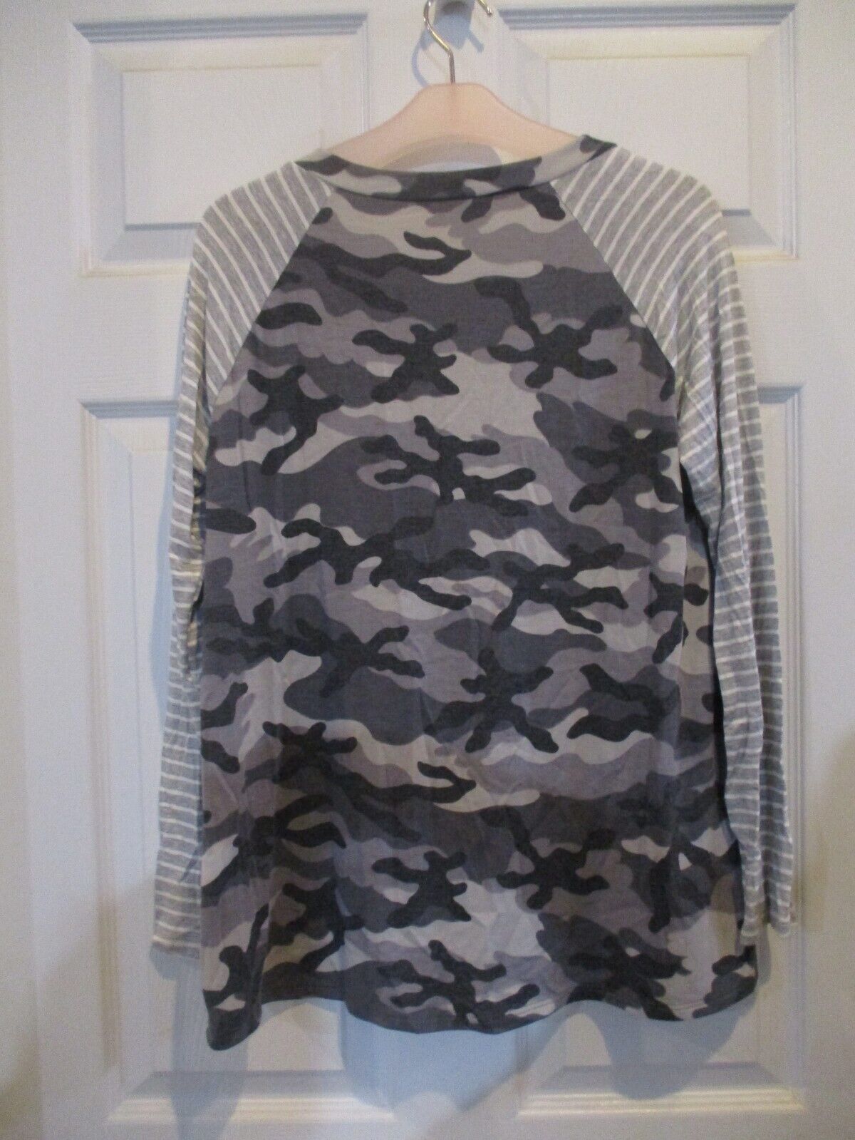 Sew in Love Gray Camo and Stripes Top Small NEW