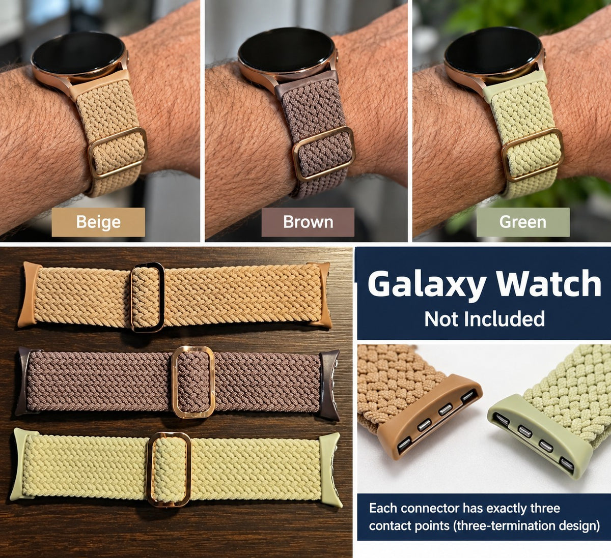 3 Braided Bands Samsung Galaxy Watch 7 6 5 4 FE Classic 40 44 45 46...