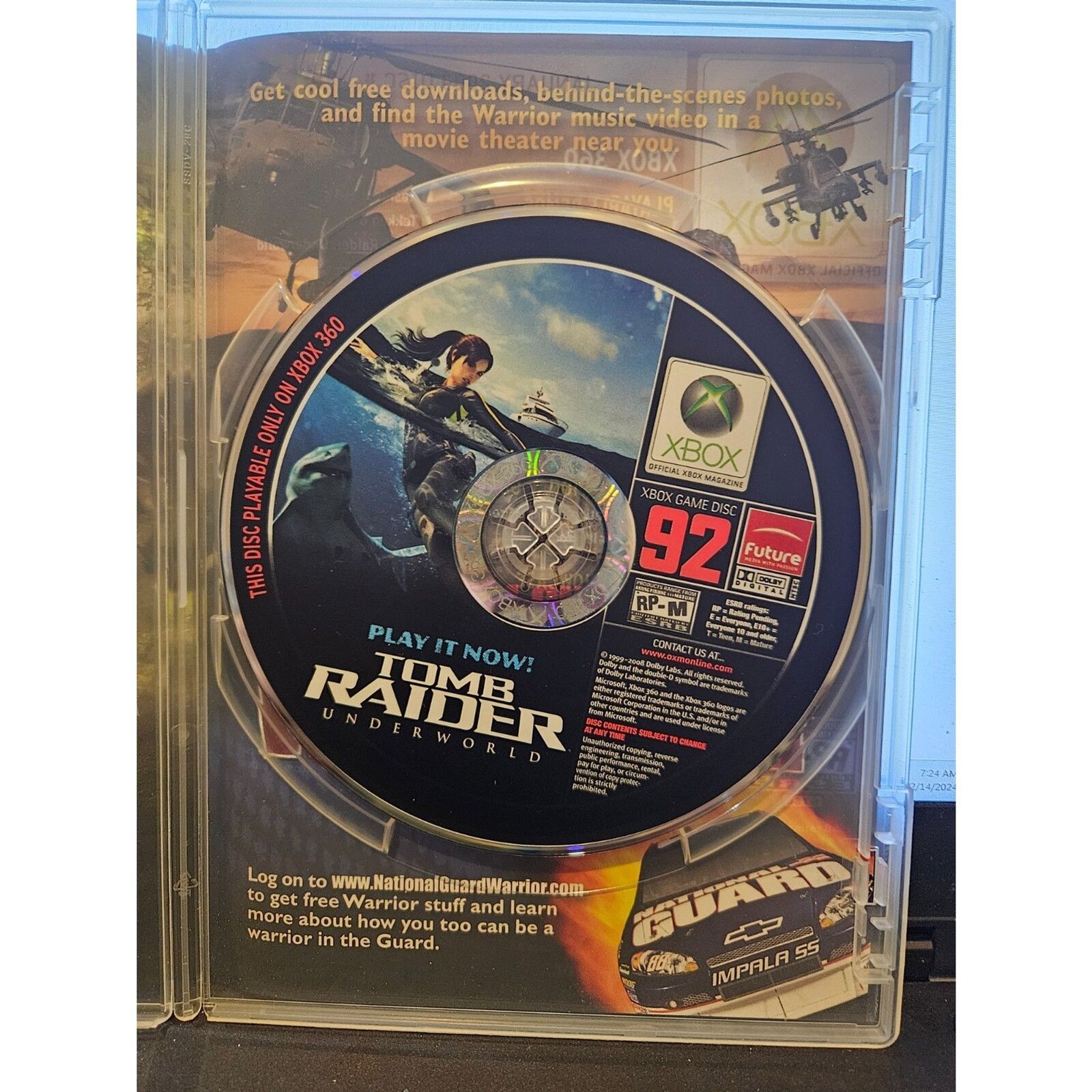XBOX 360 January 2009 Disc 92 - Pristine.  9 Demos: Tomb Raider Underworld