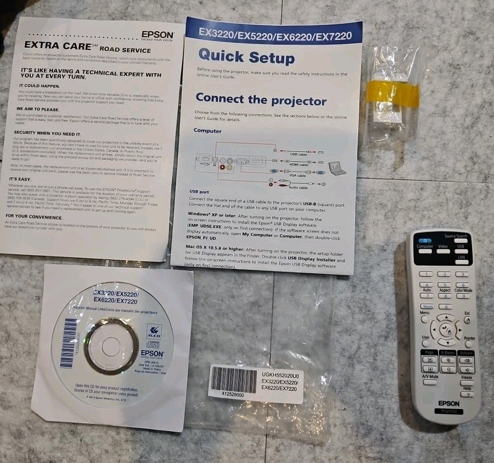 EX3220/EX5220/EX6220/EX7220 Projector Remote And Driver DVD