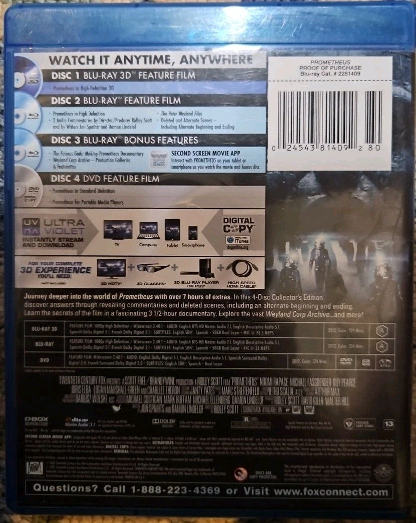 Prometheus (Blu-ray/DVD, 4-Disc, Collectors Edition) No Download. New Sealed
