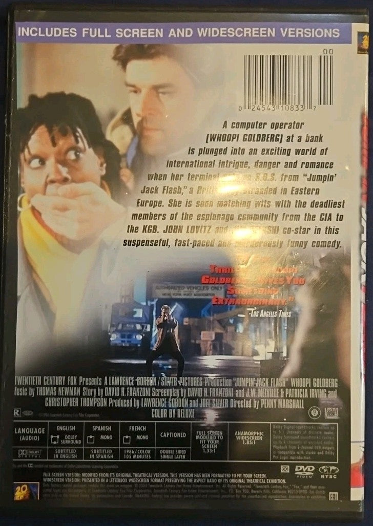 Jumpin' Jack Flash (DVD, 1986) Slim Case. Cropped Artwork