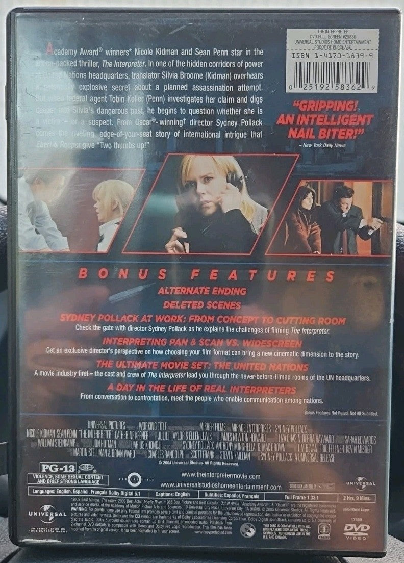 The Interpreter (DVD, 2005, Full Frame) New Sealed