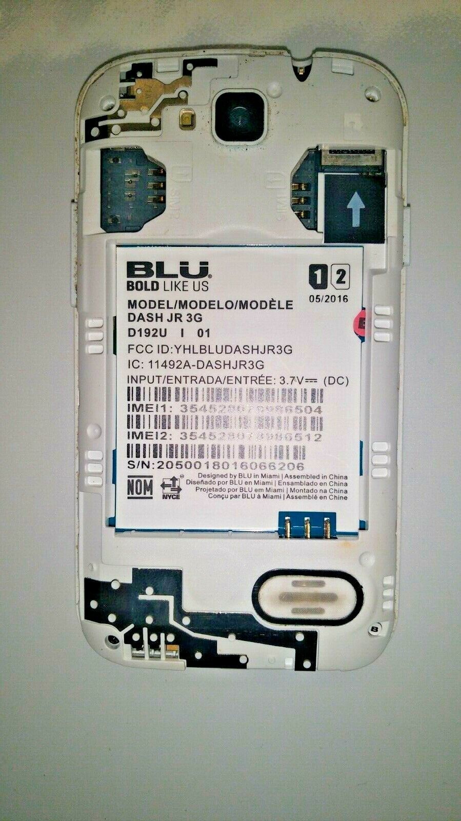  BLU Dash JR 3G D192U - White (Unlocked) Smartphone - Tested - Works