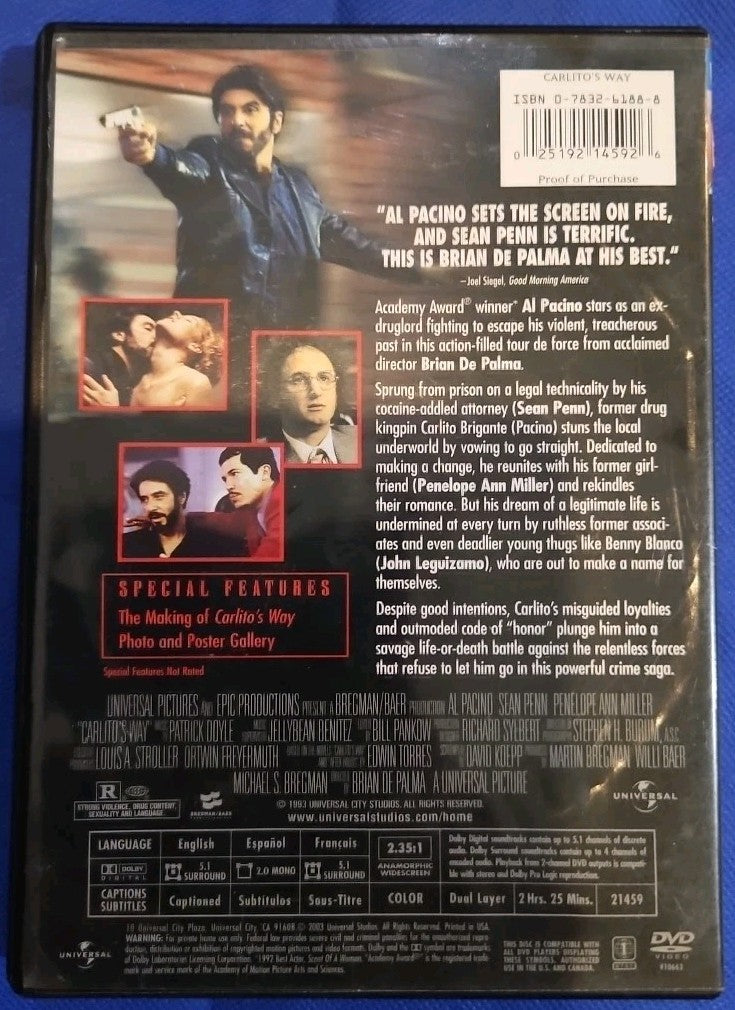 Carlito's Way (DVD, 1993) Sealed