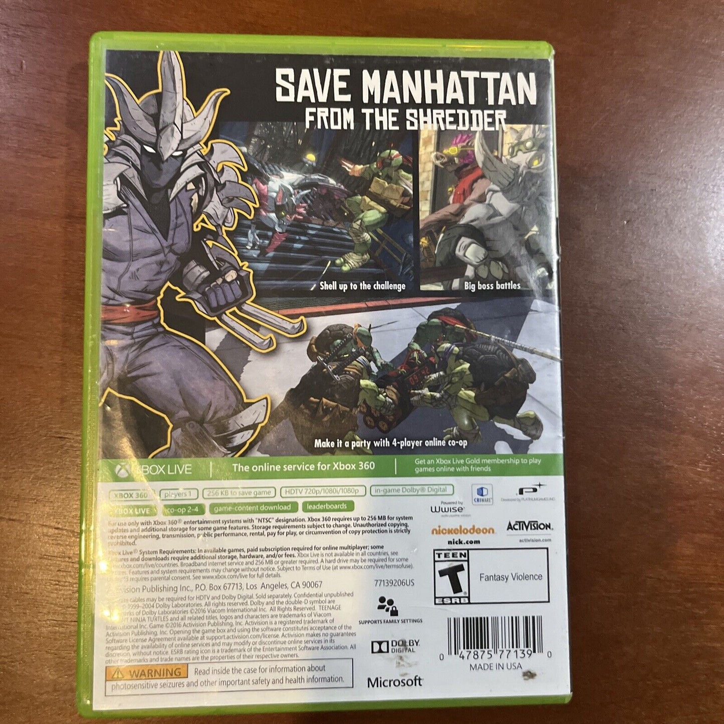 Teenage Mutant Ninja Turtles: Mutants in Manhattan (Xbox 360) tested. New case.