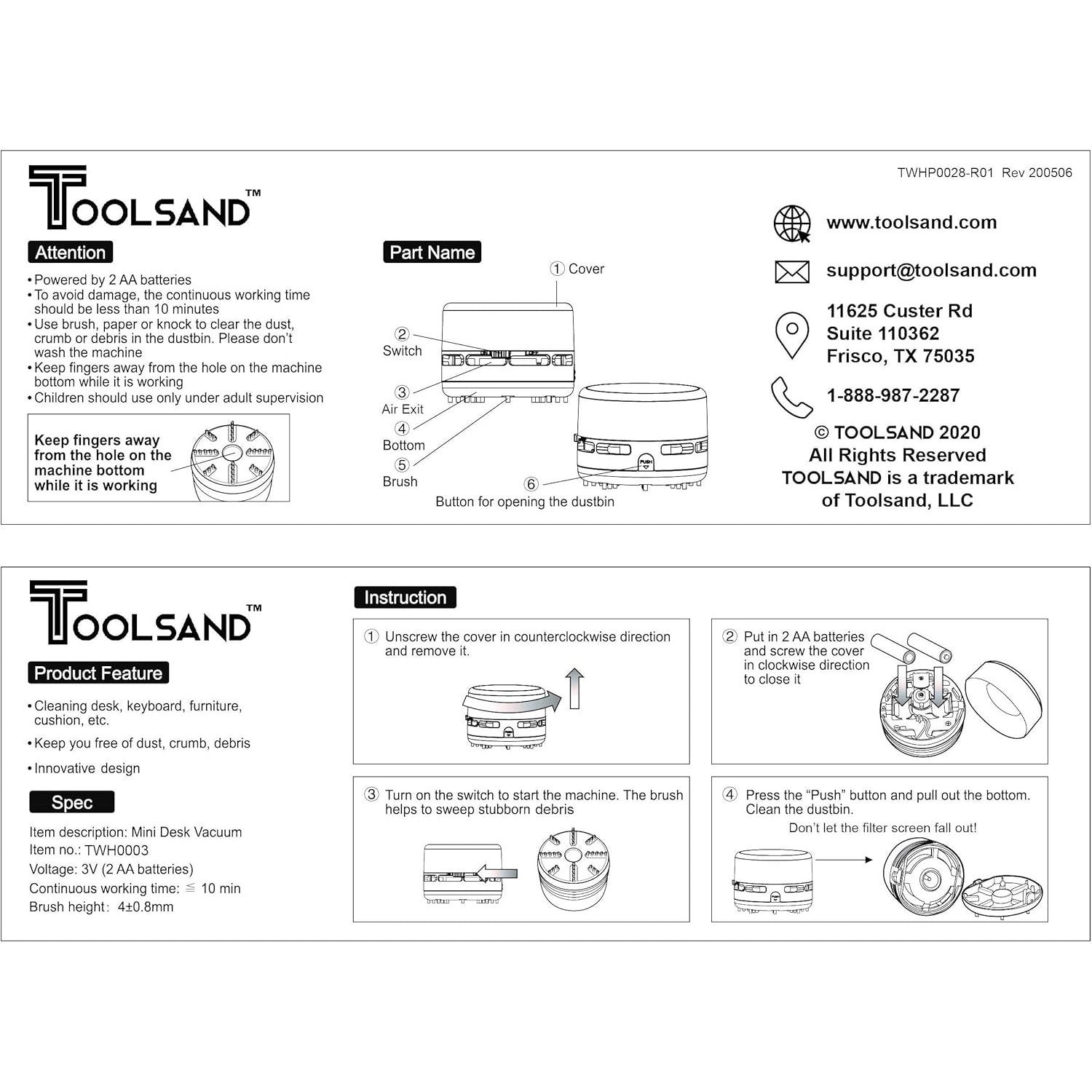 Toolsand TWH0003 Battery Powered Mini Desktop Vacuum