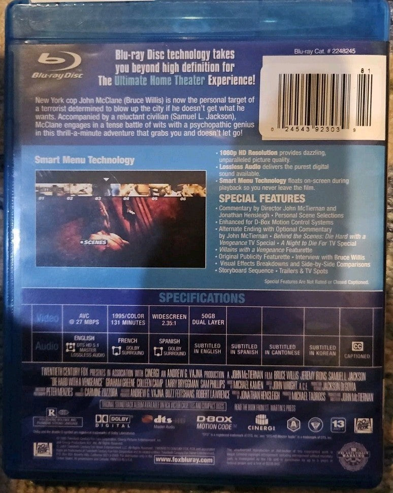 Die Hard With a Vengeance Blu-ray. No Digital Download. New