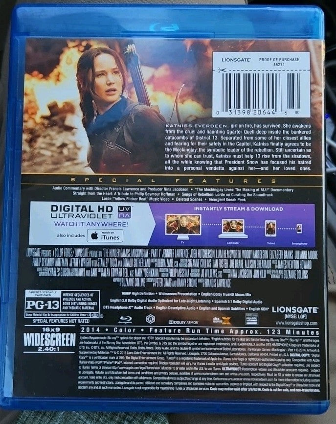 The Hunger Games:Mockingjay, Part 1 (Blu-ray, 2014) brand new sealed no Download