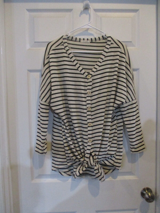 12PM by Mon Ami Beige Black Strip Knit Top Small