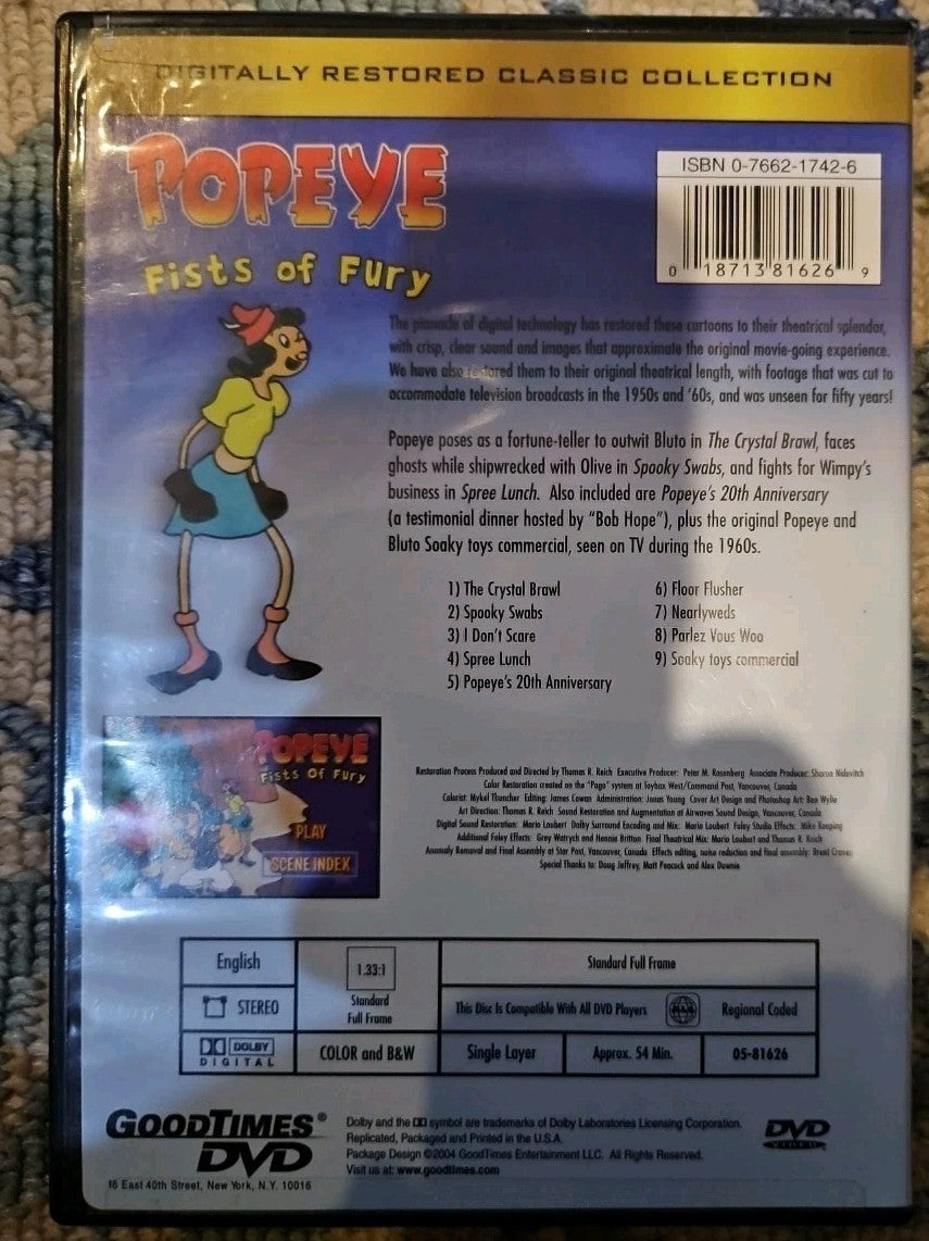Popeye - Fists of Fury (DVD, 2004)  Tested. New Case. Resealed