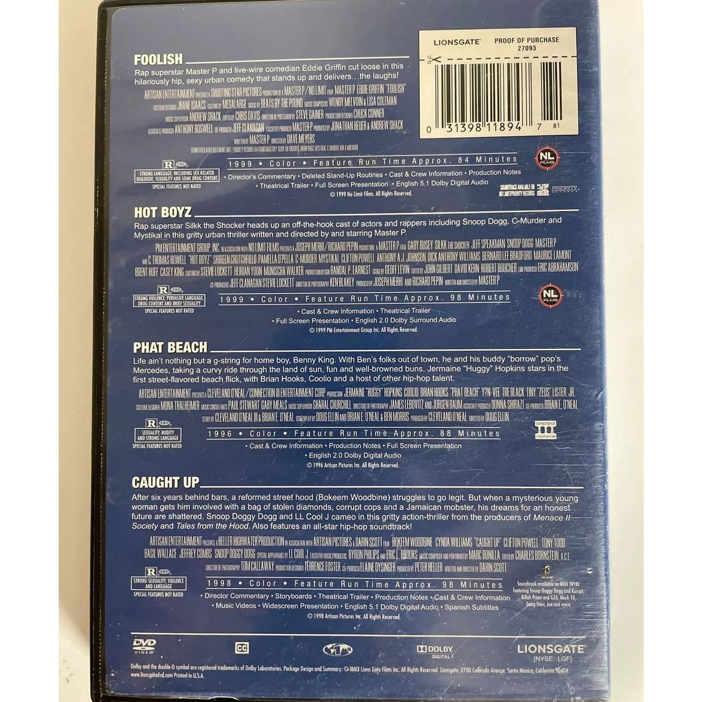 Foolish / Hot Boyz / Phat Beach / Caught Up (DVD) Brand New Sealed