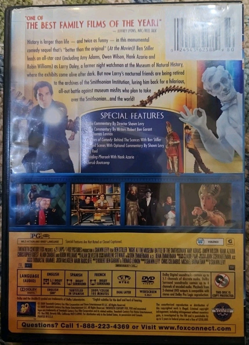 Night at the Museum + Battle of Smithsonian 2-Pack (DVD) Tested. New Case. Resea