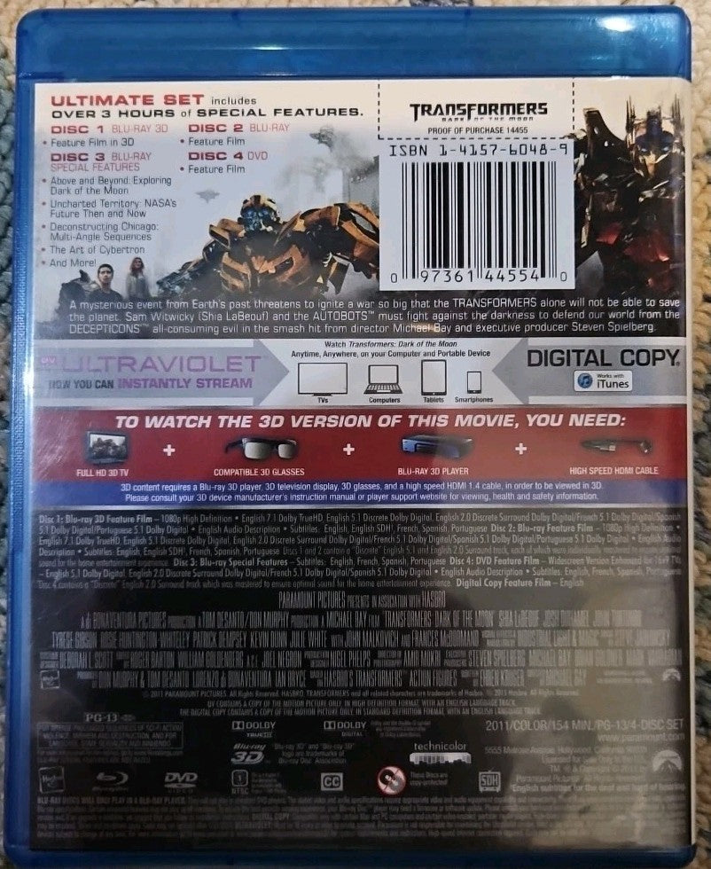 Transformers: Dark of the Moon (Blu-ray 3D, 2011) New. No Digital Download