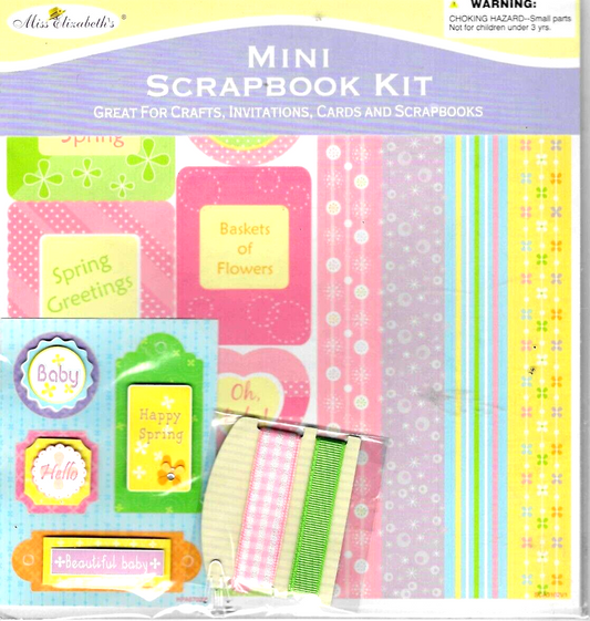 Mini Scrapbook Kit 4 Sheets 8 x 8 - Sticker Sheet - Raised Stickers - Ribbons