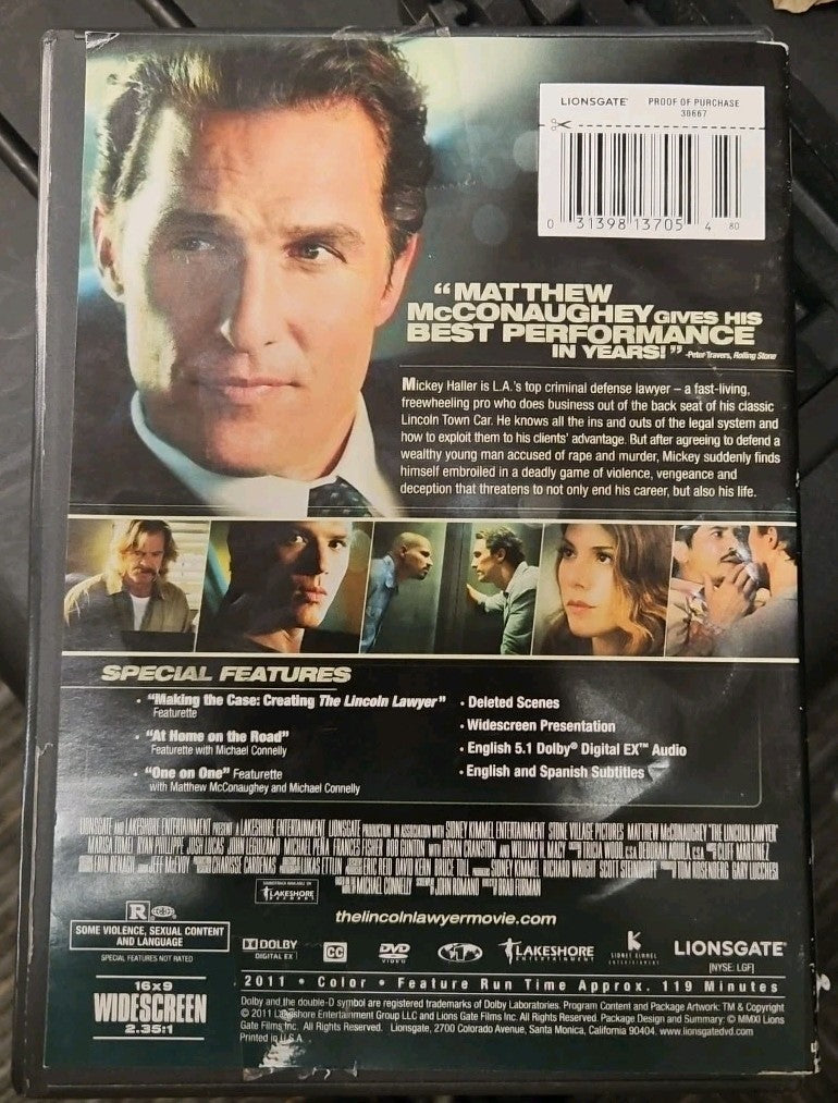 The Lincoln Lawyer (DVD, 2011) Tested. No Scratches. 