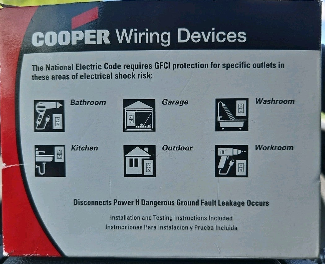 Qty= 2 X Cooper XGF15A GFCI 15A 125v Receptacle. 2 Pole 20A Feed Open Box