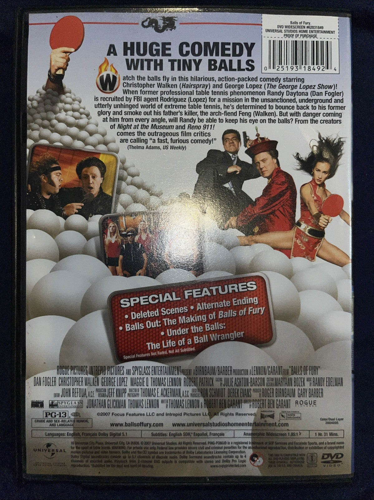 Balls of Fury (DVD, 2007) Tested. New Case. Resealed