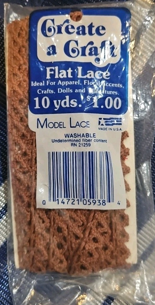 Flat Lace  .5” Create a Craft Model Lace Washable NIP  10 Yards