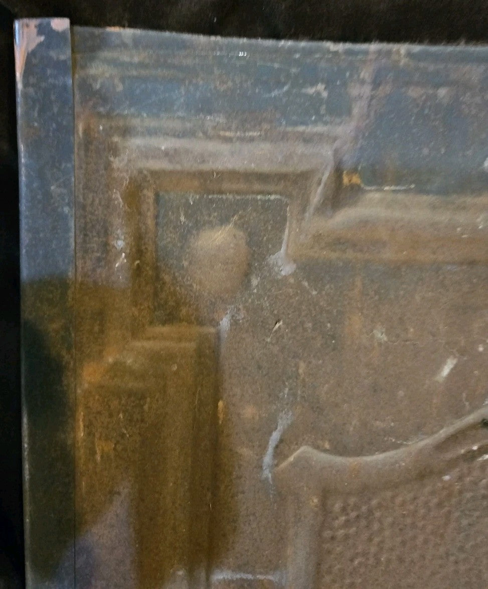 Bronze Colored Stamped Steel Fireplace Antique Cover ~27” x 22”