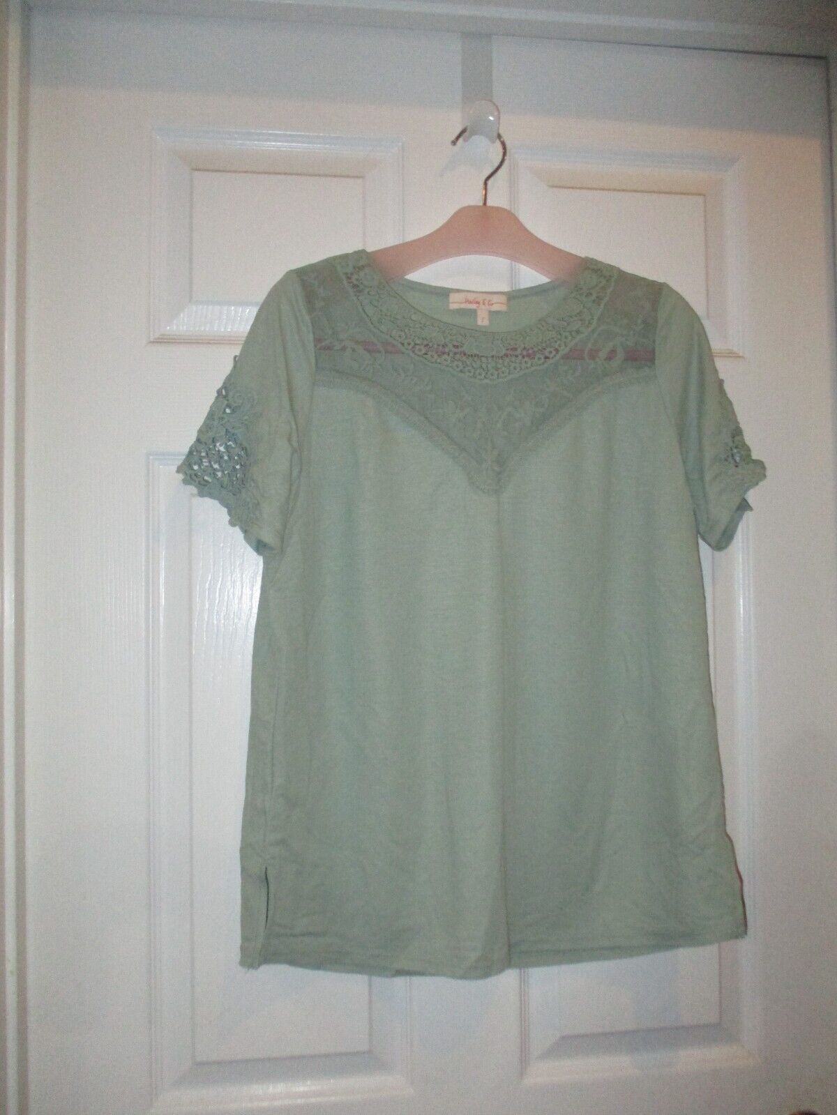 Hailey & Co Mint Green Blouse with Lace Small NEW