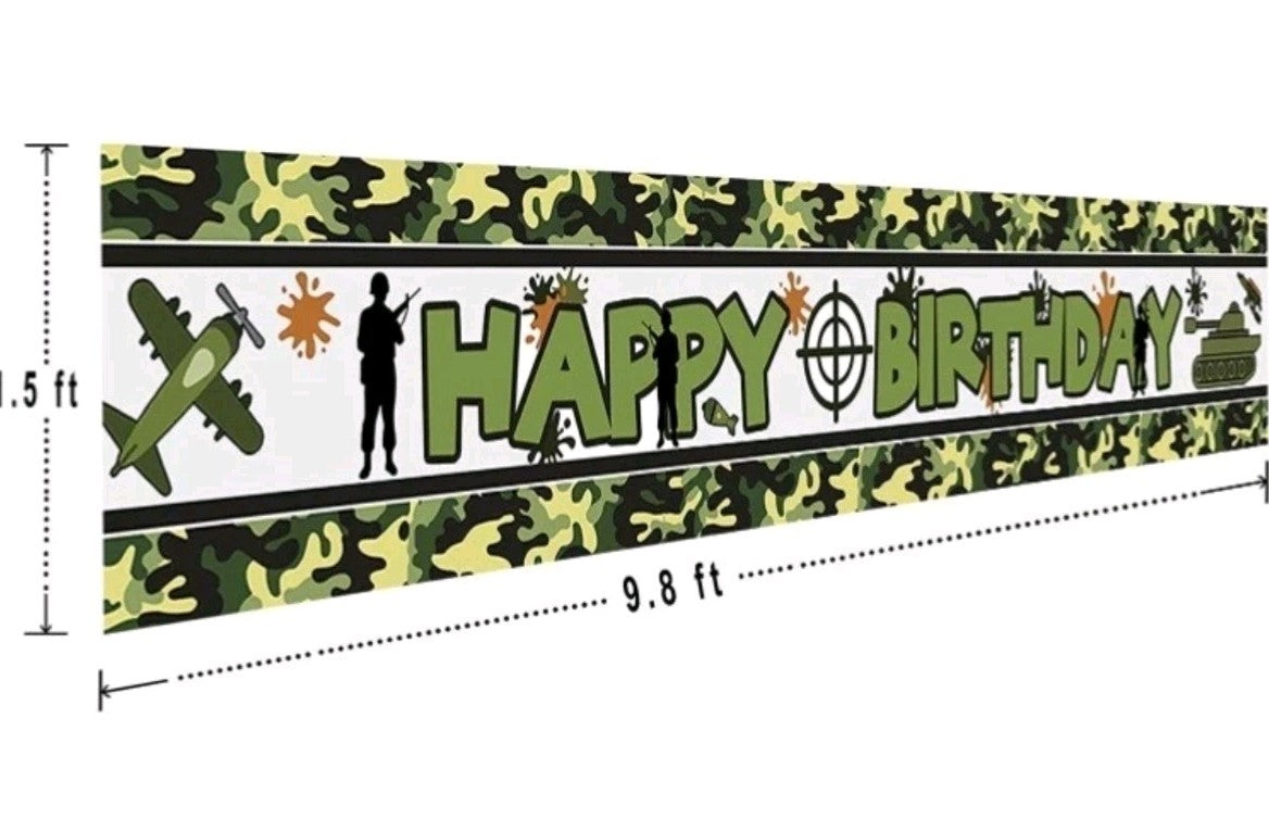Camouflage Happy Birthday Banner Camouflage Birthday Party Backdrop 9.8-1.5 Ft