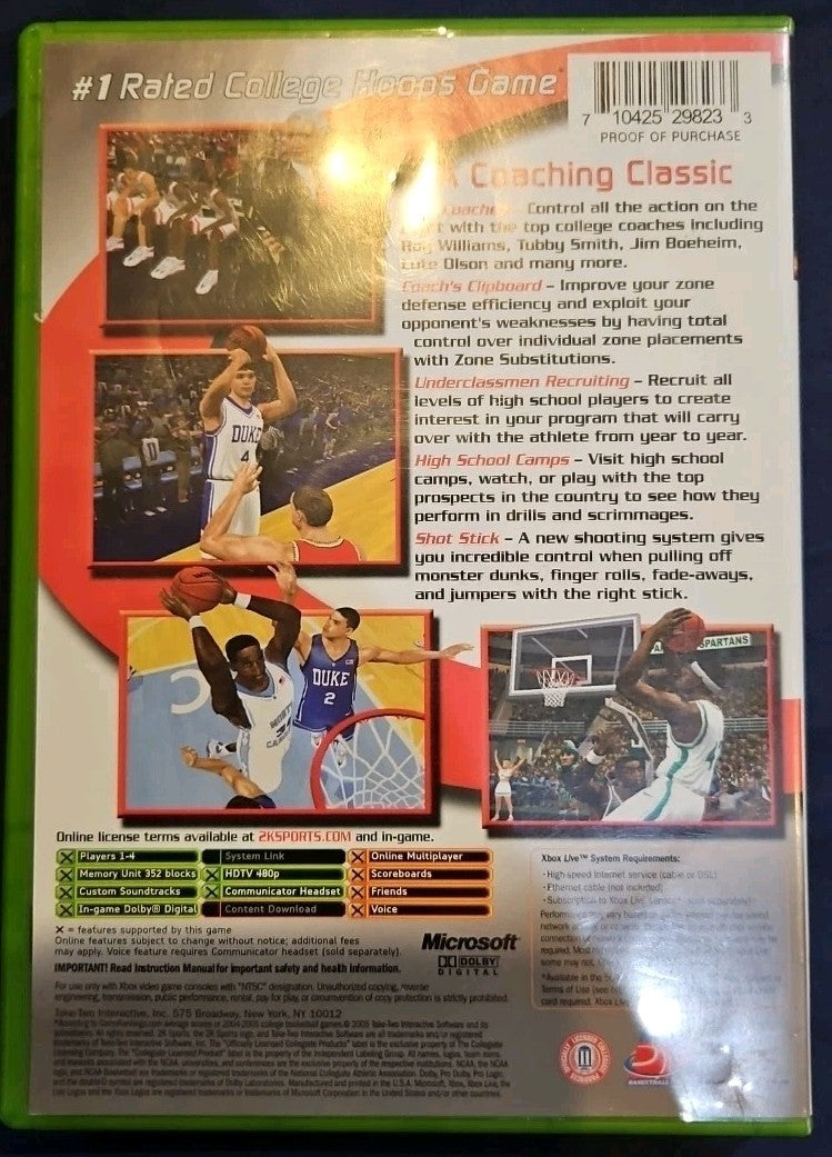 College Hoops 2K6 (Xbox) Tested. No Scratches. New Case