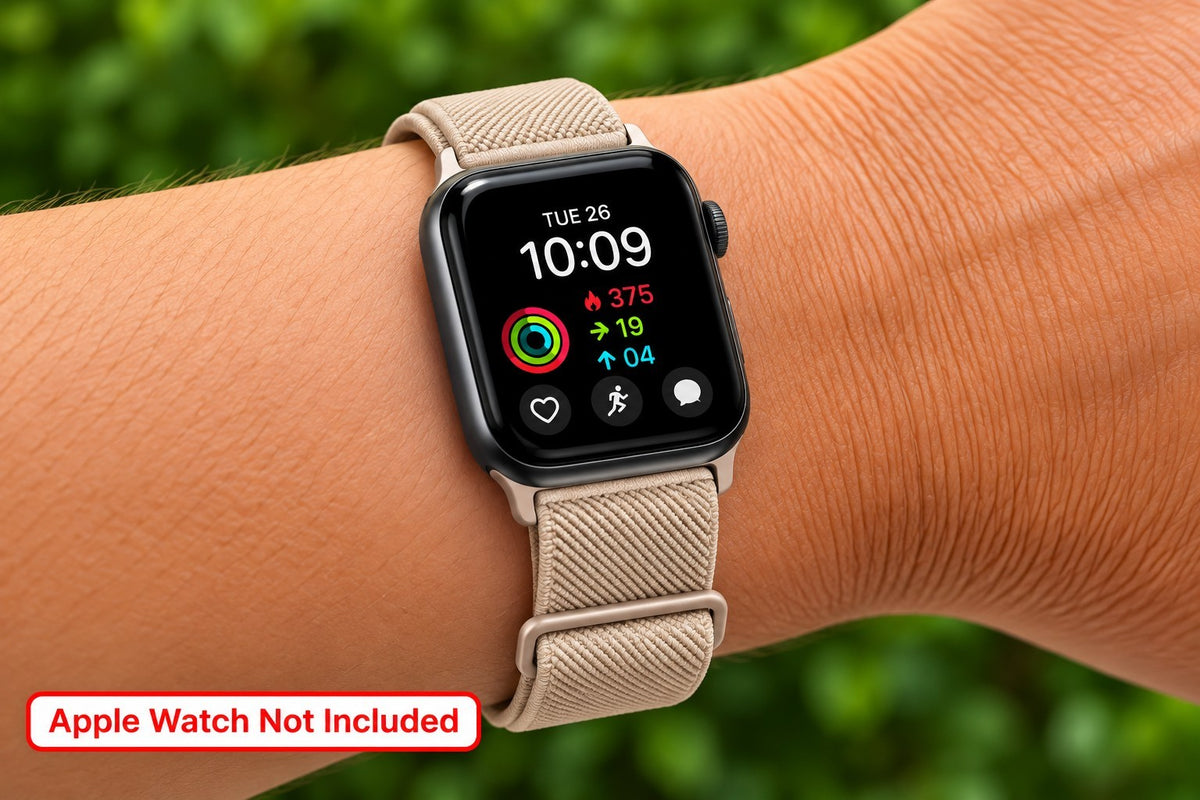Band Fits Apple Watch 38 40 41mm Series 1-9 SE Beige Stretch Woven Adjustable...