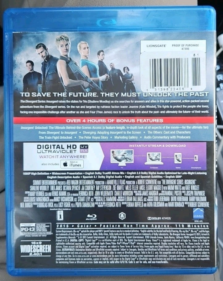 The Divergent Series: Insurgent (Blu-ray, 2015) Brand new sealed no digital Copy