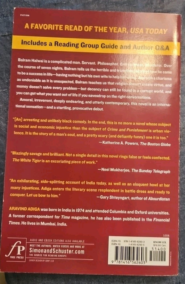 White Tiger : A Novel by Aravind Adiga (2008, Trade Paperback)
