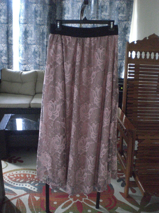 Lularoe Lucy Skirt Pink Black Lace Maxi Elastic Waist Womens Sz Small
