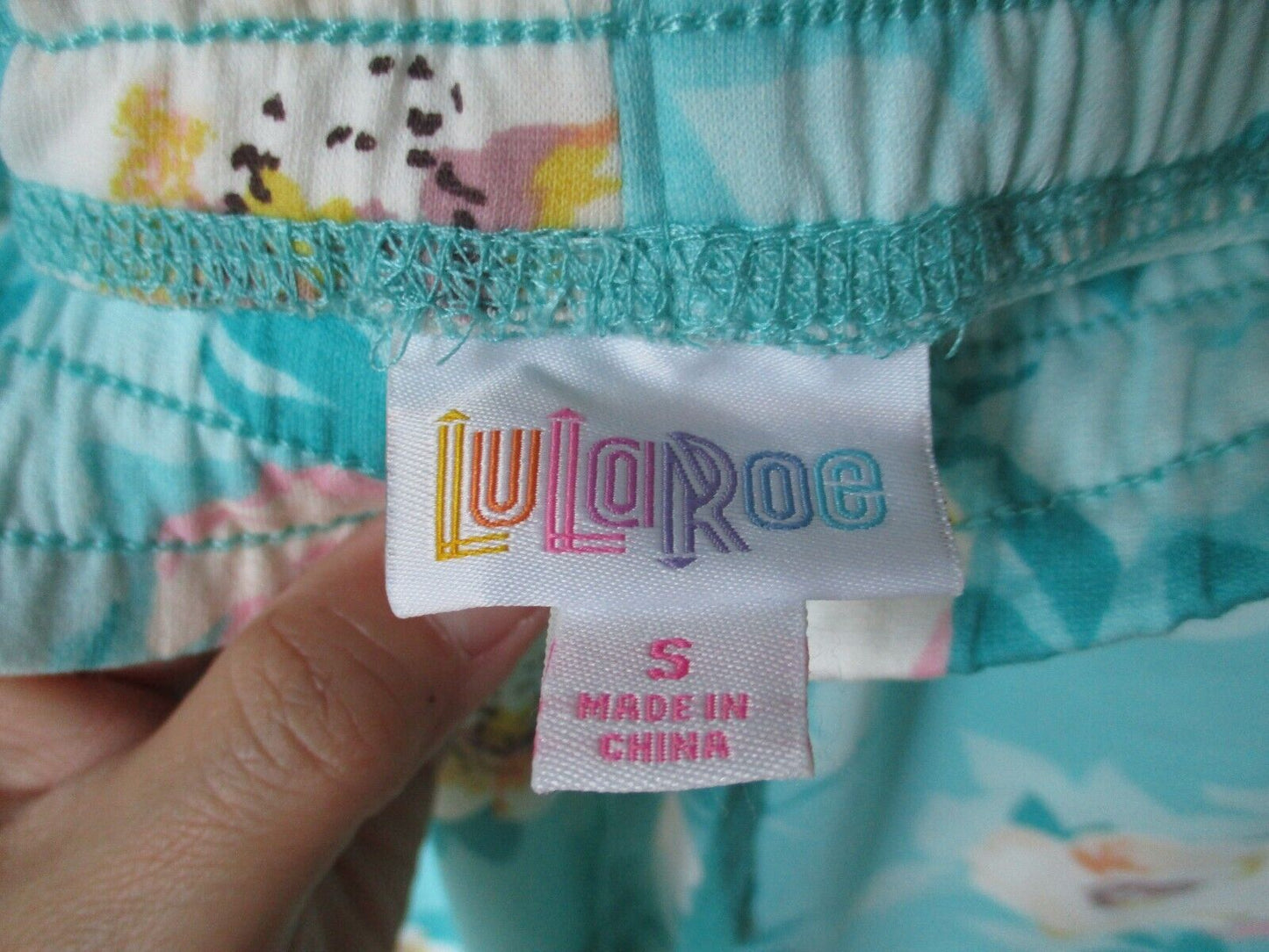 LuLaRoe NWOT SMALL Jax Aqua with White and Pink Floral Joggers Sweatpants