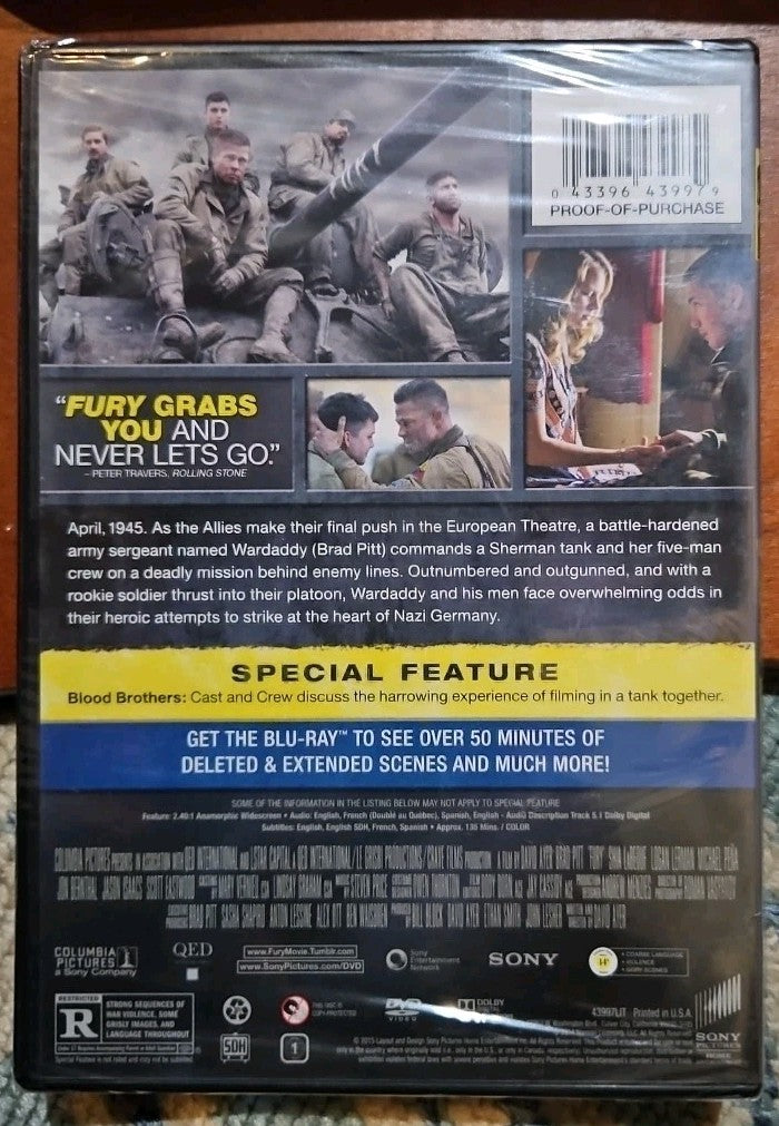 Fury (DVD, 2014) New Sealed. No Digital Download