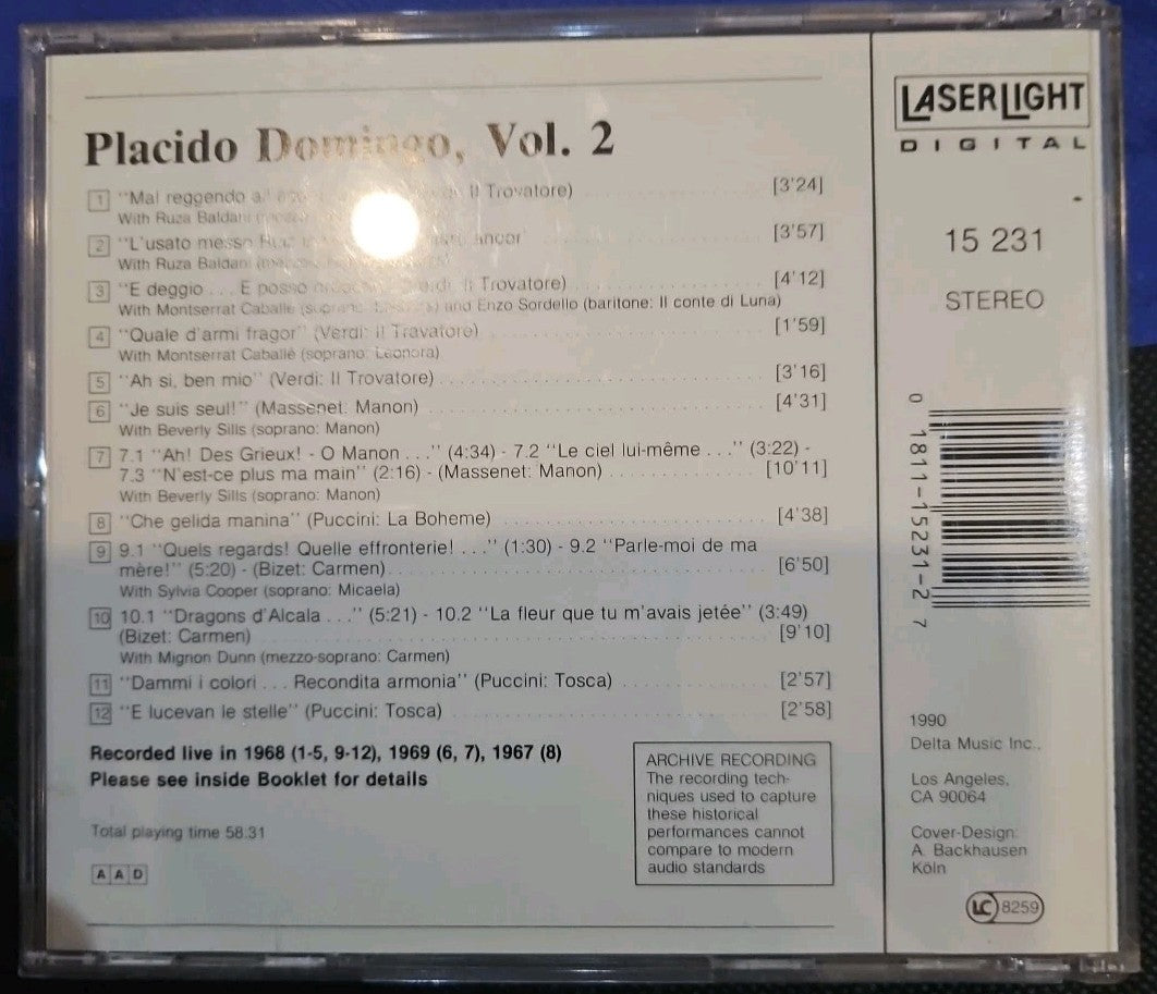 Placido Domingo, Vol. 2: Live Recordings 1967-1969 (CD, 1990, Laserlight)