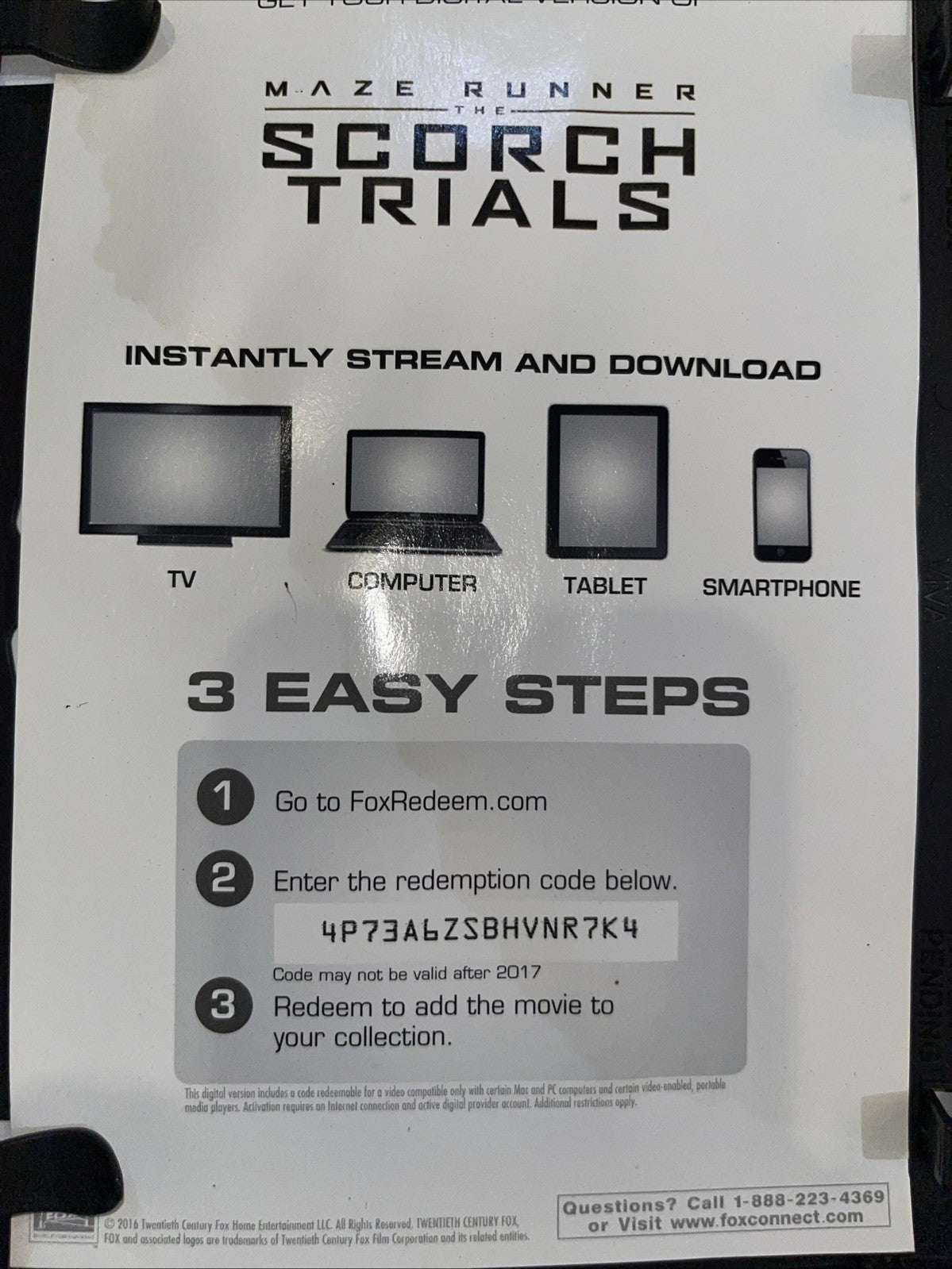 Maze Runner: the Scorch Trials (DVD, 2015). Tested. New Case. Damaged Artwork