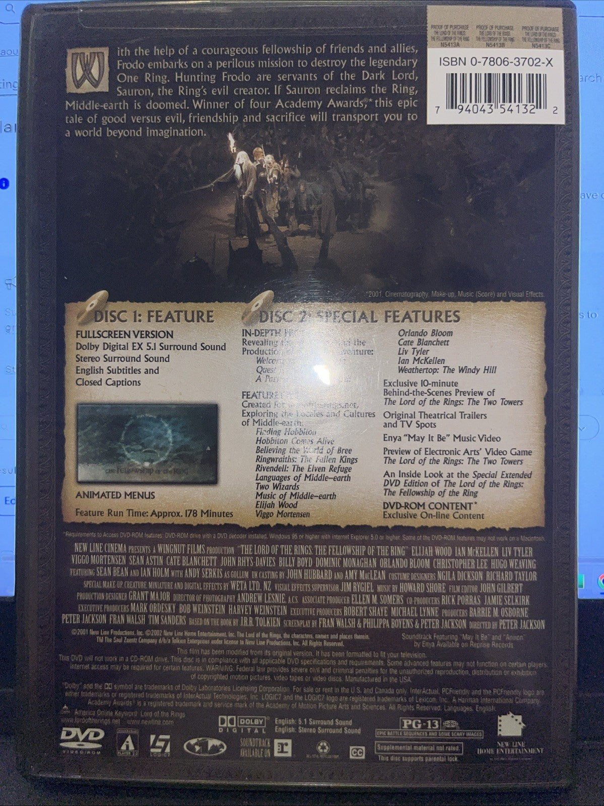 The Lord of the Rings: The Fellowship of the Ring (DVD, 2002, 2-Disc Set,...