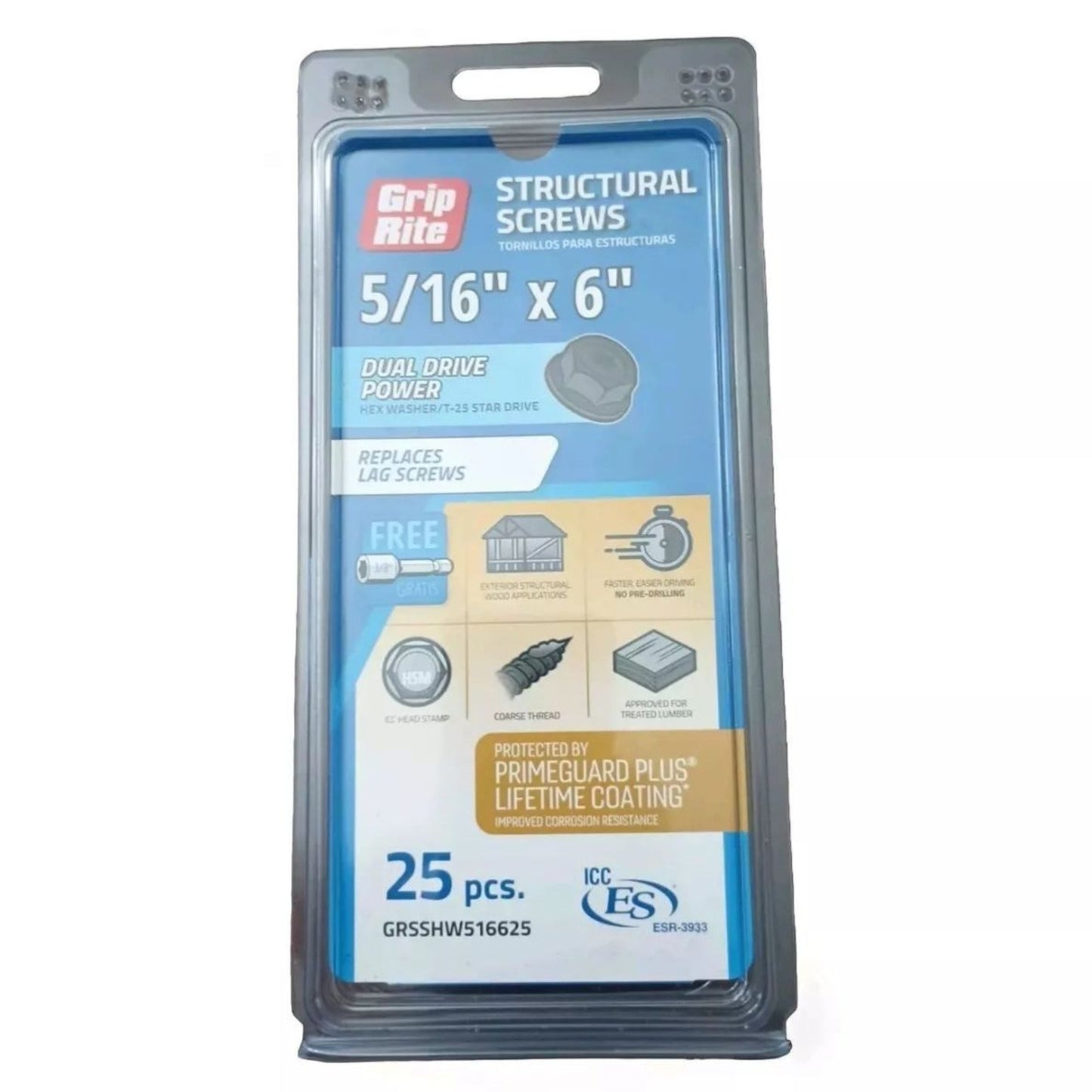 5/16" Diameter Grip Rite 6" Structural Screws with3/8" Installation Head