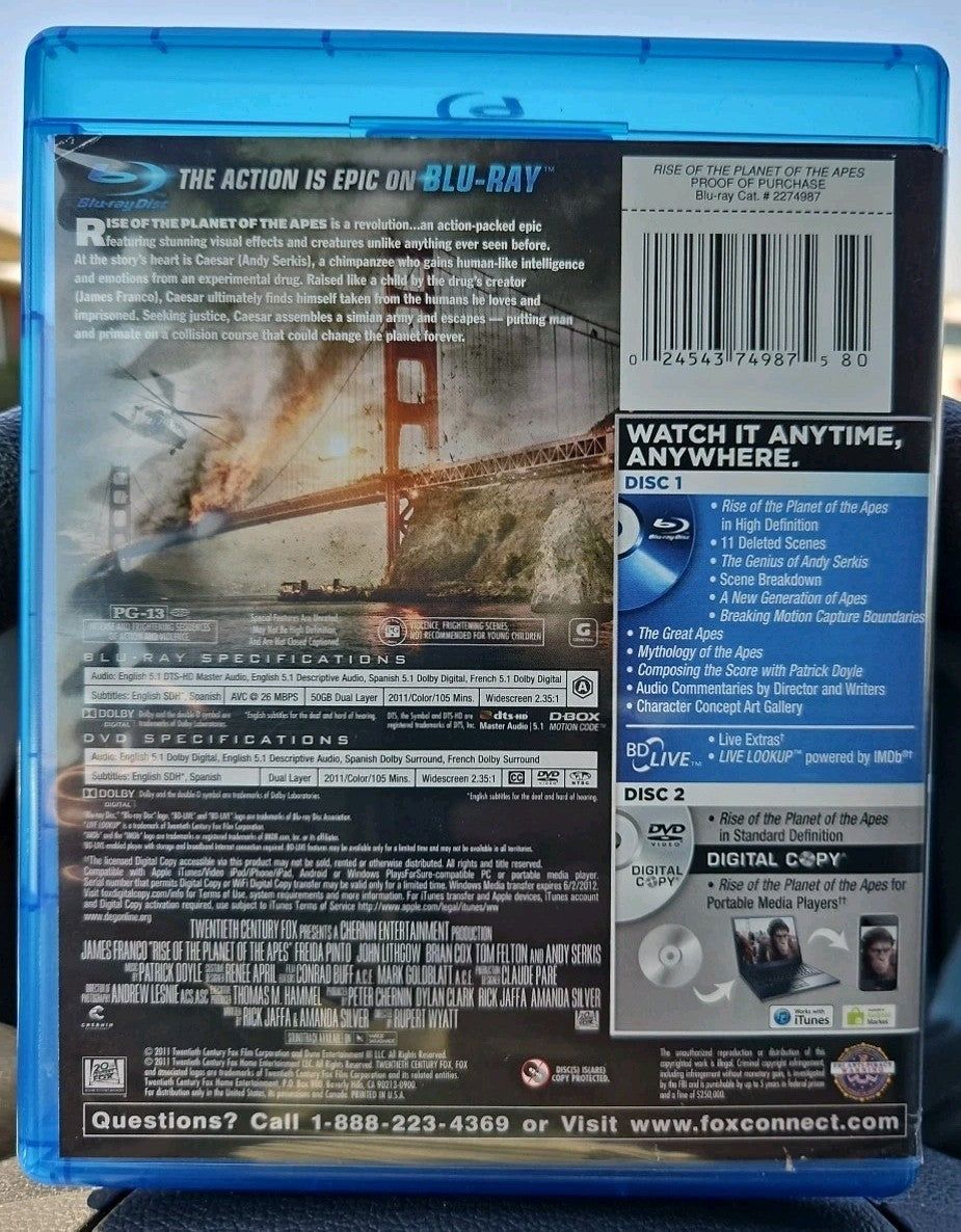 Rise of the Planet of the Apes (Blu-ray/DVD)  new sealed, no digital Download