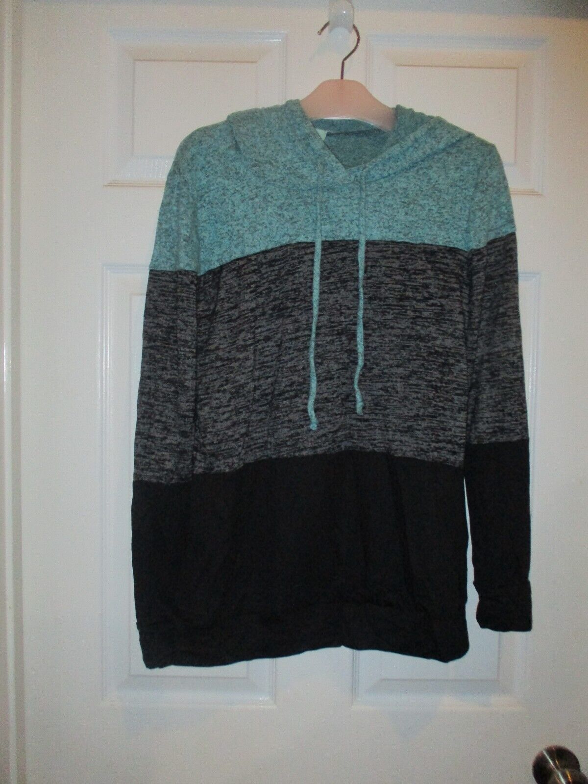 P.S. Kate Soft Knit Blue Gray Black Hoodie Medium NEW